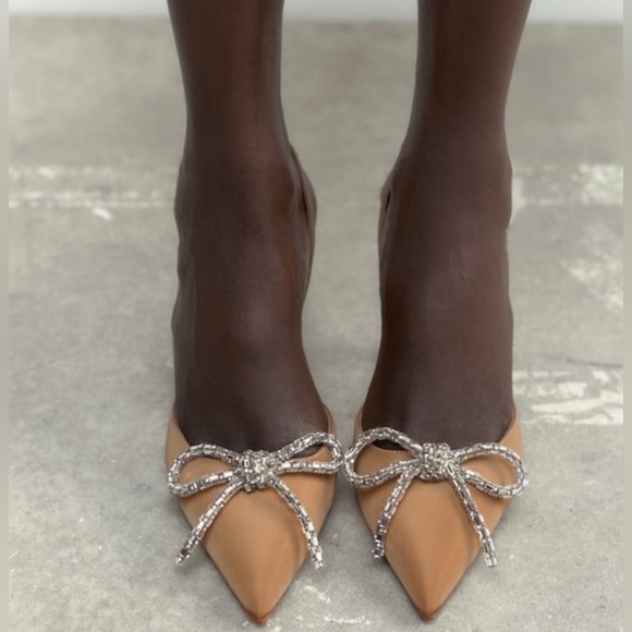 NWOT Zara Bow Slingback Neutral Heels Size 40 - Picture 5 of 15